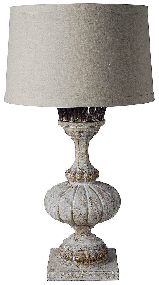 Provence Antique-Style Distressed Wooden Table Lamp - 25"