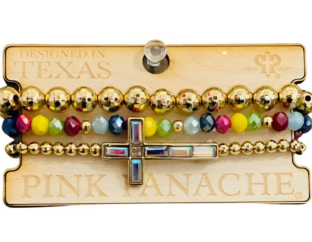 Pink Panache Multicolored Faceted Bead & Cross Bracelet