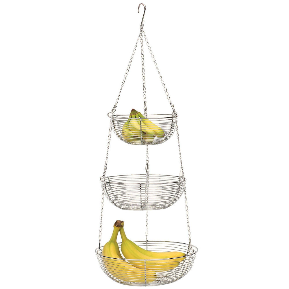 RSVP Hanging 3-Tier Chrome Wire Fruit Baskets - 30"