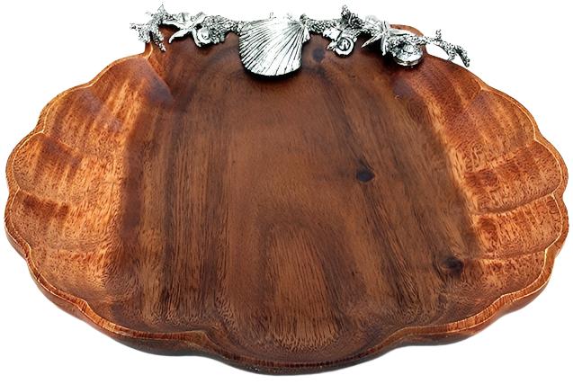 Natural Acacia Wood Clam Shell Tray