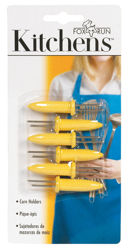 Fox Run Classic Style Plastic Yellow Corn Cob Holders - 6 pc.