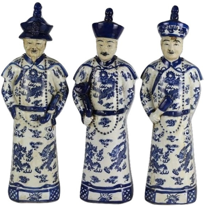 White & Blue Porcelain Standing Emperor Figurine - 17"