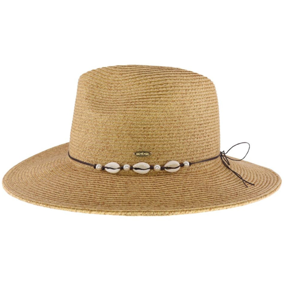 CC Shell & Pearl Trim Panama Sun Hat