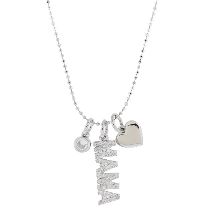 Jane Marie Silver "Mama" Heart & Crystal Necklace