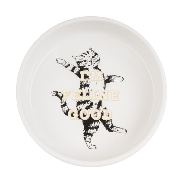 "I'm Feline Good" Ceramic Cat Bowl - White
