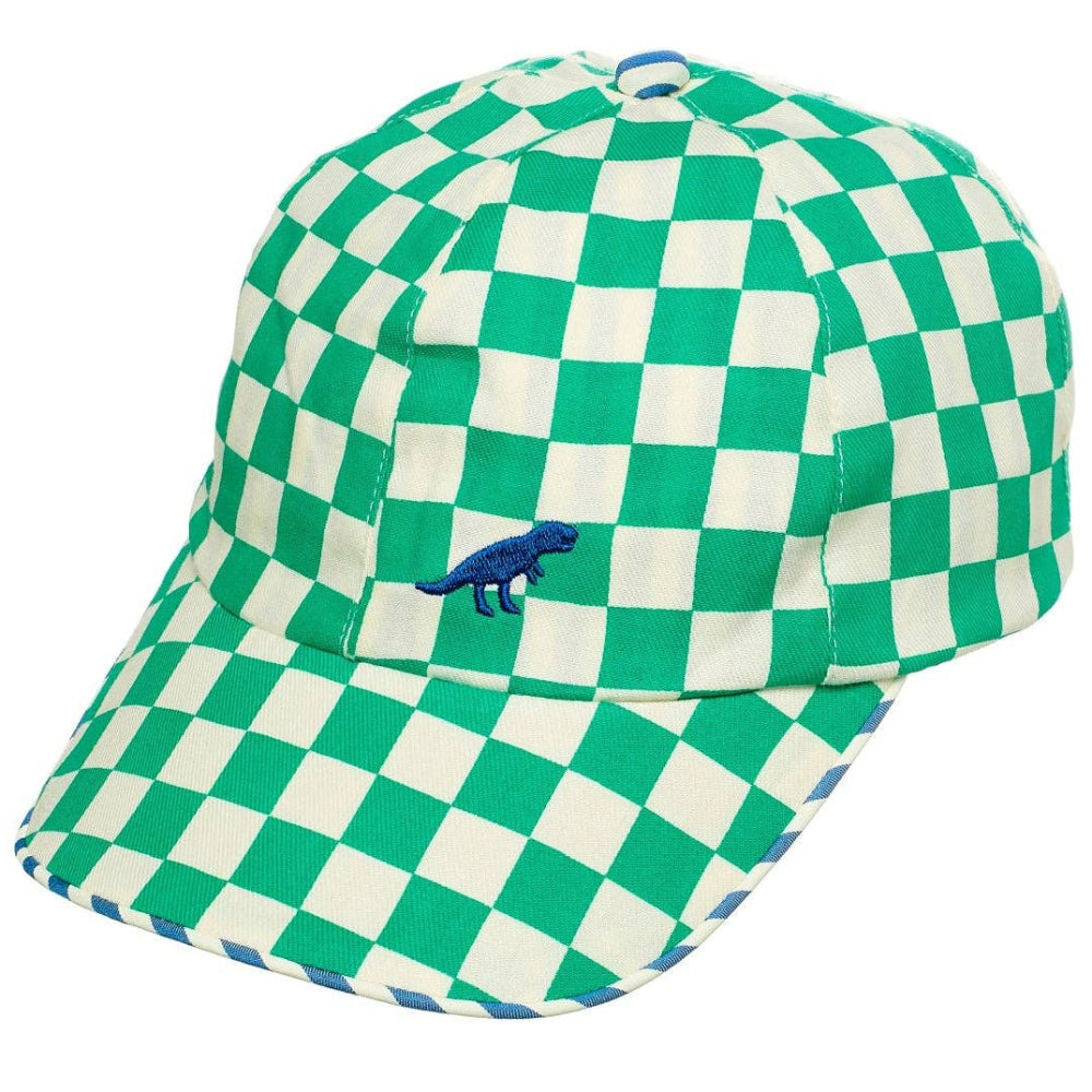 Rockahula Kids Green & White Checkered Dinosaur Cap