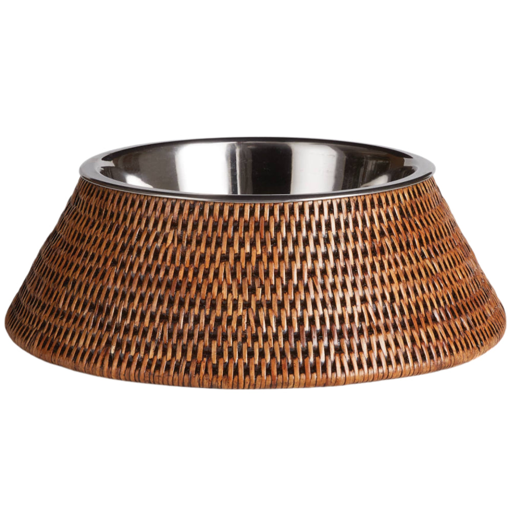 Napa Burma Rattan-Wrapped Stainless Steel Pet Bowl - 11.75"