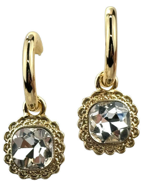 Posh Jewelry Co. Square Rhinestone Dangle Hoop Earrings