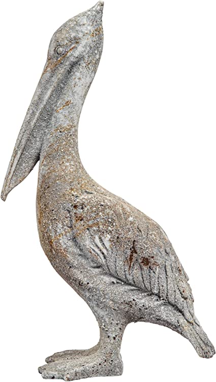 Distressed White Rust Finish Resin Pelican Figure - 16.75"