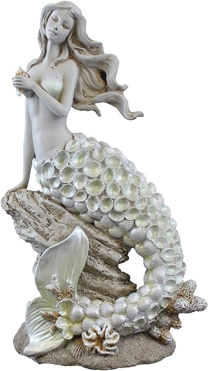 Resin Mermaid on Rock Figure - 15.25"