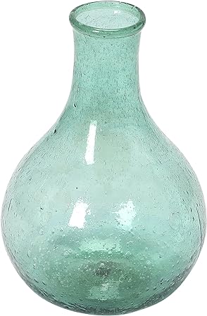 Hand Blown Teal Glass Bud Vase - 5.75"