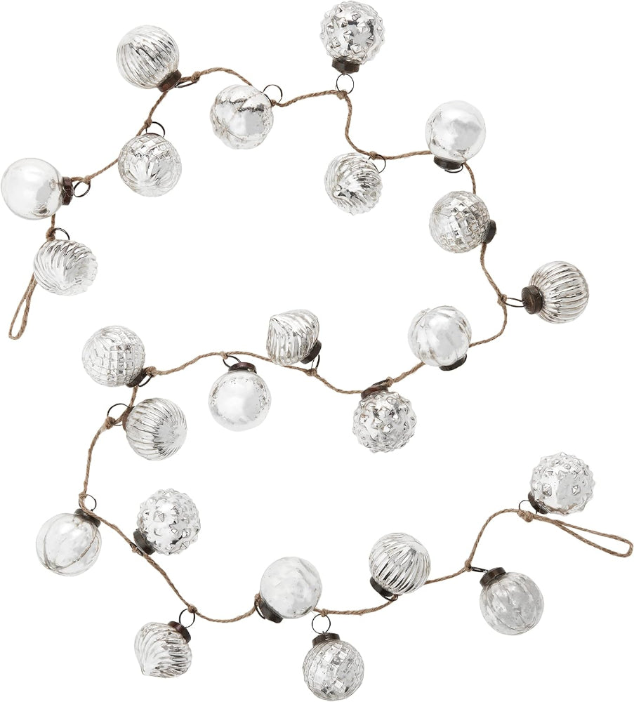 Embossed Antique-Style Silver Mercury Glass Bulb Garland - 6'