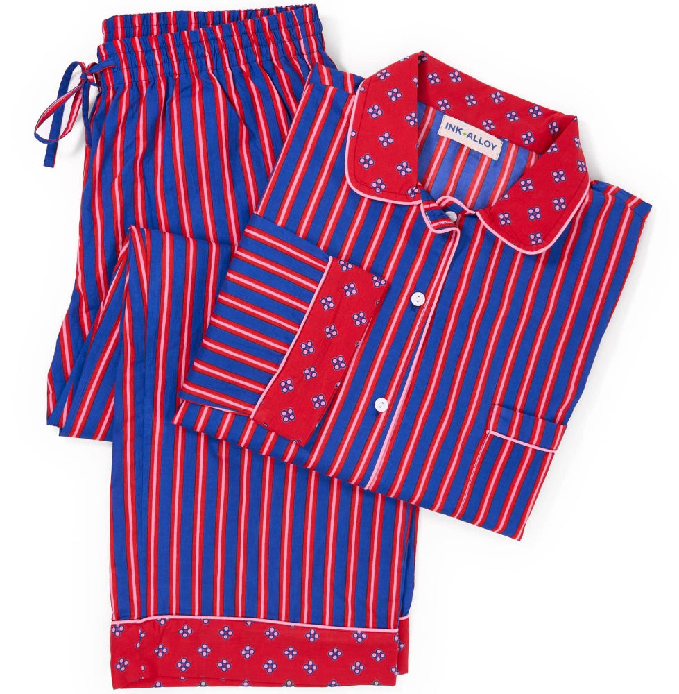 Ink+Alloy Bonnie Cotton Striped Long Pajama Set