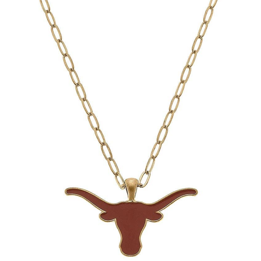 Canvas Style Texas Longhorns Enamel Logo Necklace