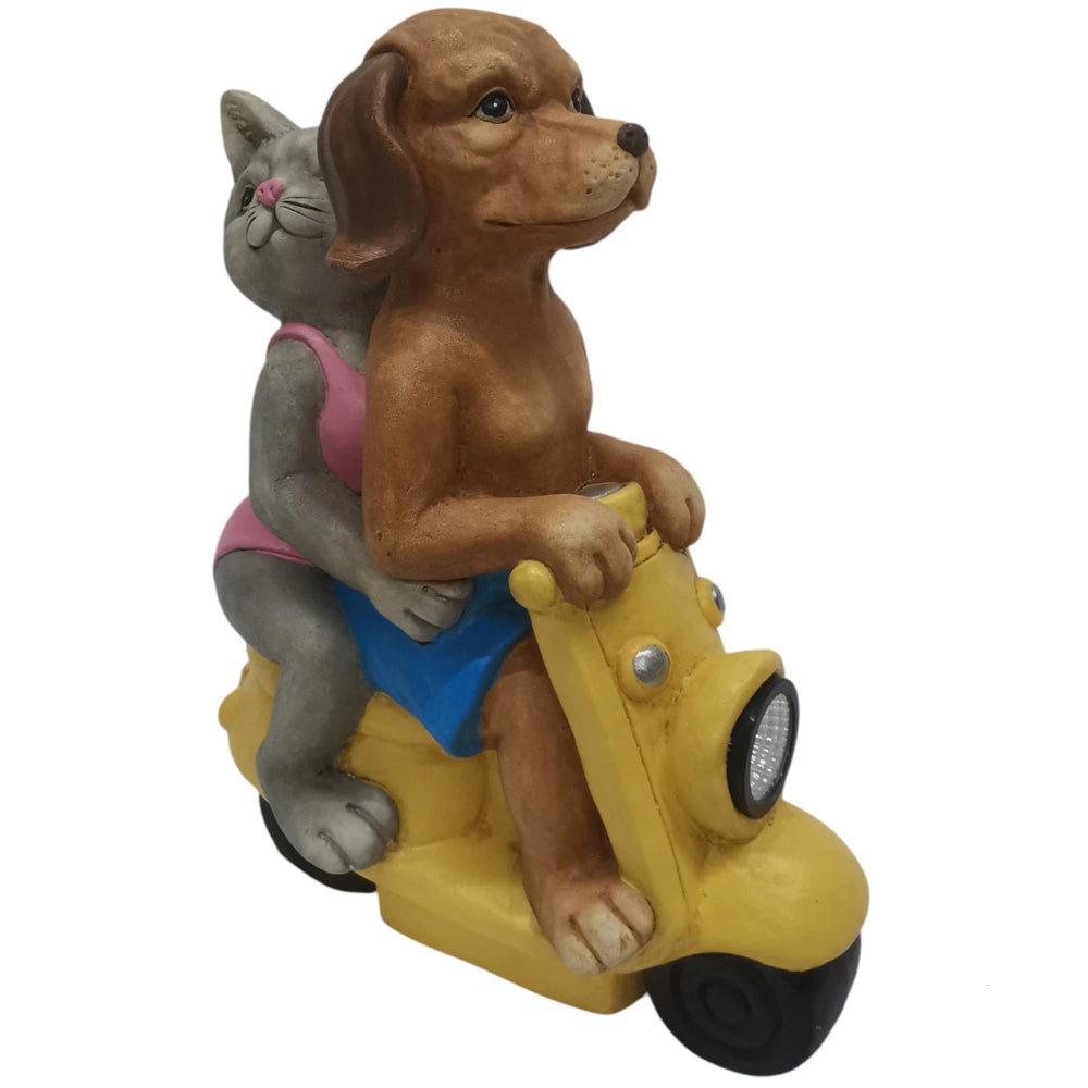 Sagebrook Resin Dog & Cat on Scooter Light-Up Garden Statue - 17"