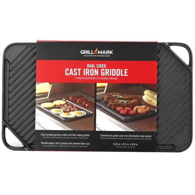 Grill Mark Reversible Cast Iron Griddle Top - 9.5" x 16.75"
