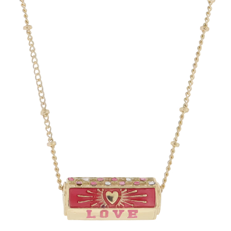 Jane Marie Gold "Love" Hearts & Crystals Cylinder Necklace