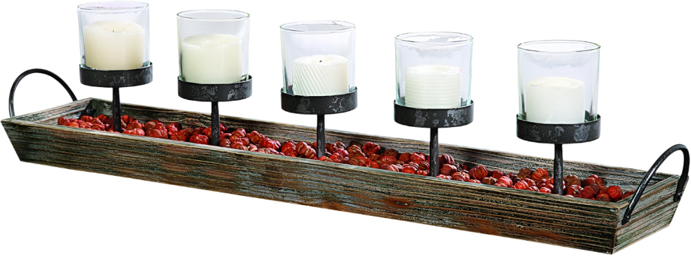 Wooden 5-Candle Votive Holder w/ Handles - 29.5" x 6.75"
