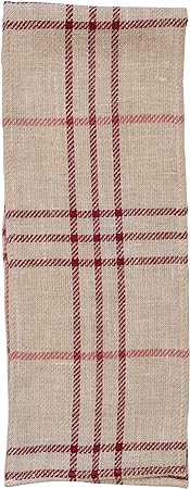 Woven Jute Table Runner, Natural, Red & Pink Plaid