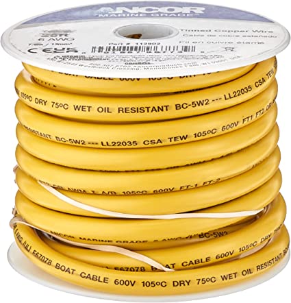 Marine Grade 6 AWG Battery Cable - Yellow