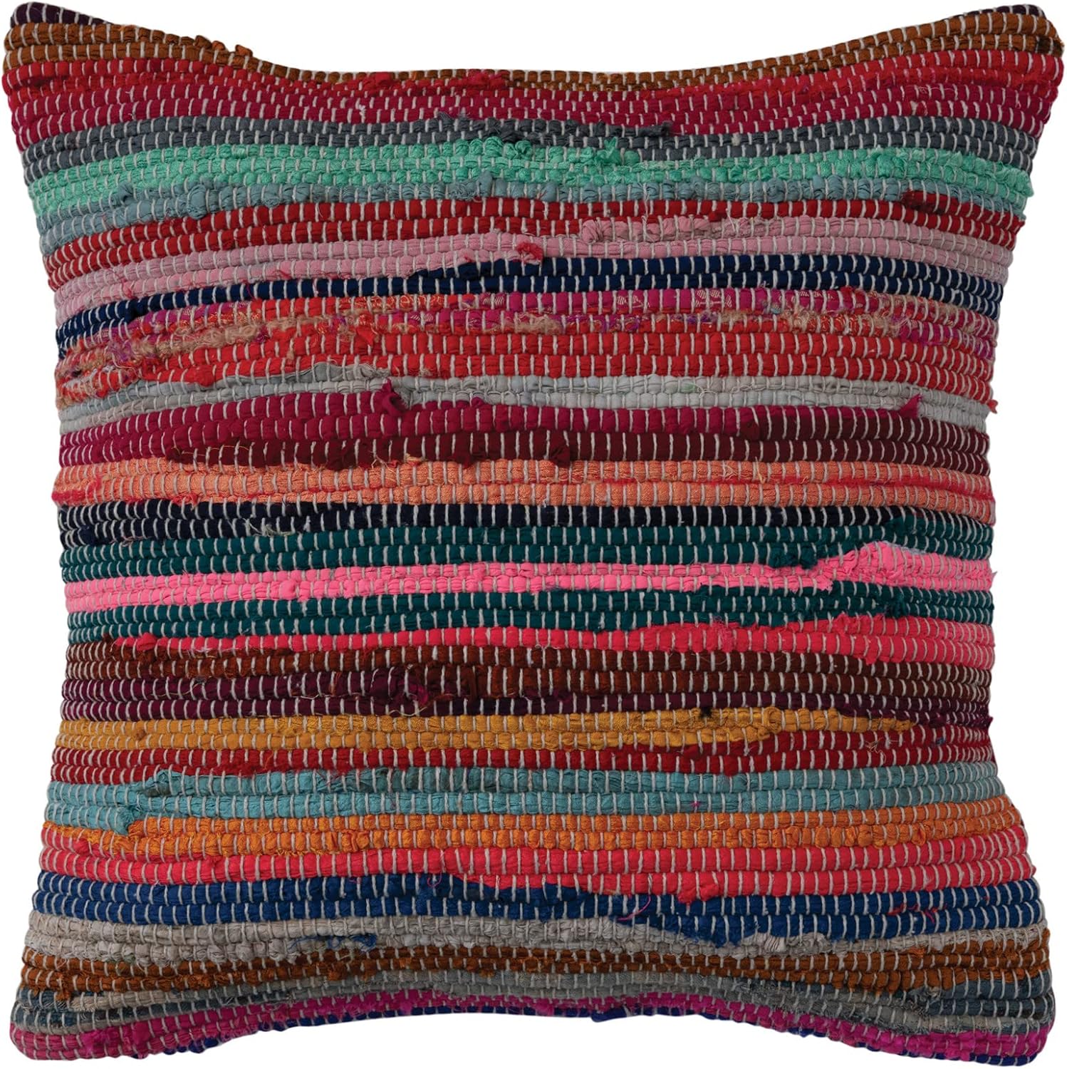 Creative Co-Op Upcycled Striped Cotton Chindi Pillow - 18" x 18"