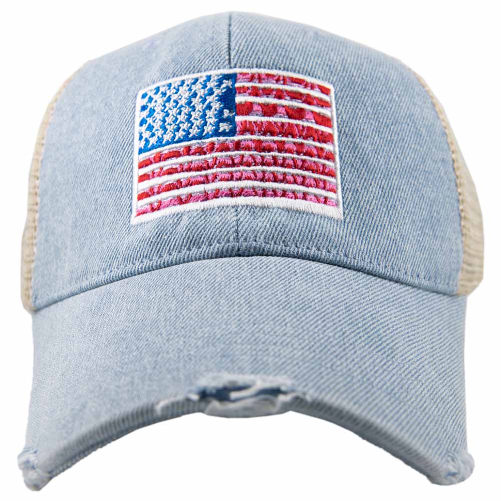 Katydid Distressed American Flag Trucker Hat