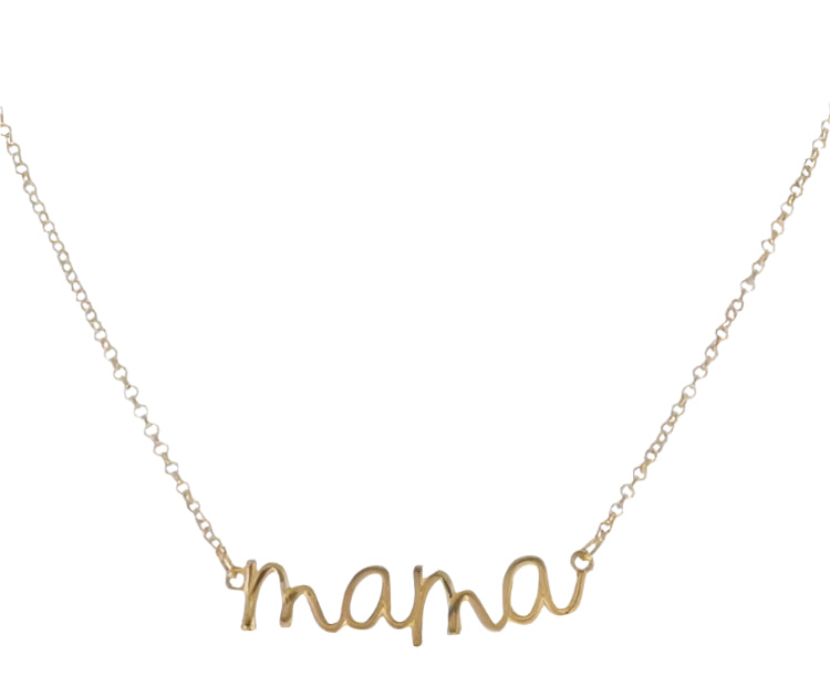 Jane Marie Gold "Mama" Cursive Script Necklace