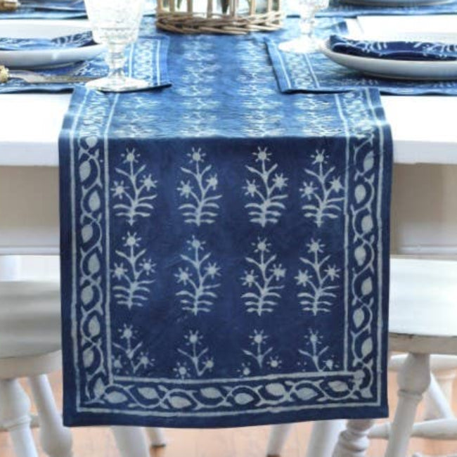 Pacific & Rose Block-Printed Cotton Table Runners - 14" x 90"