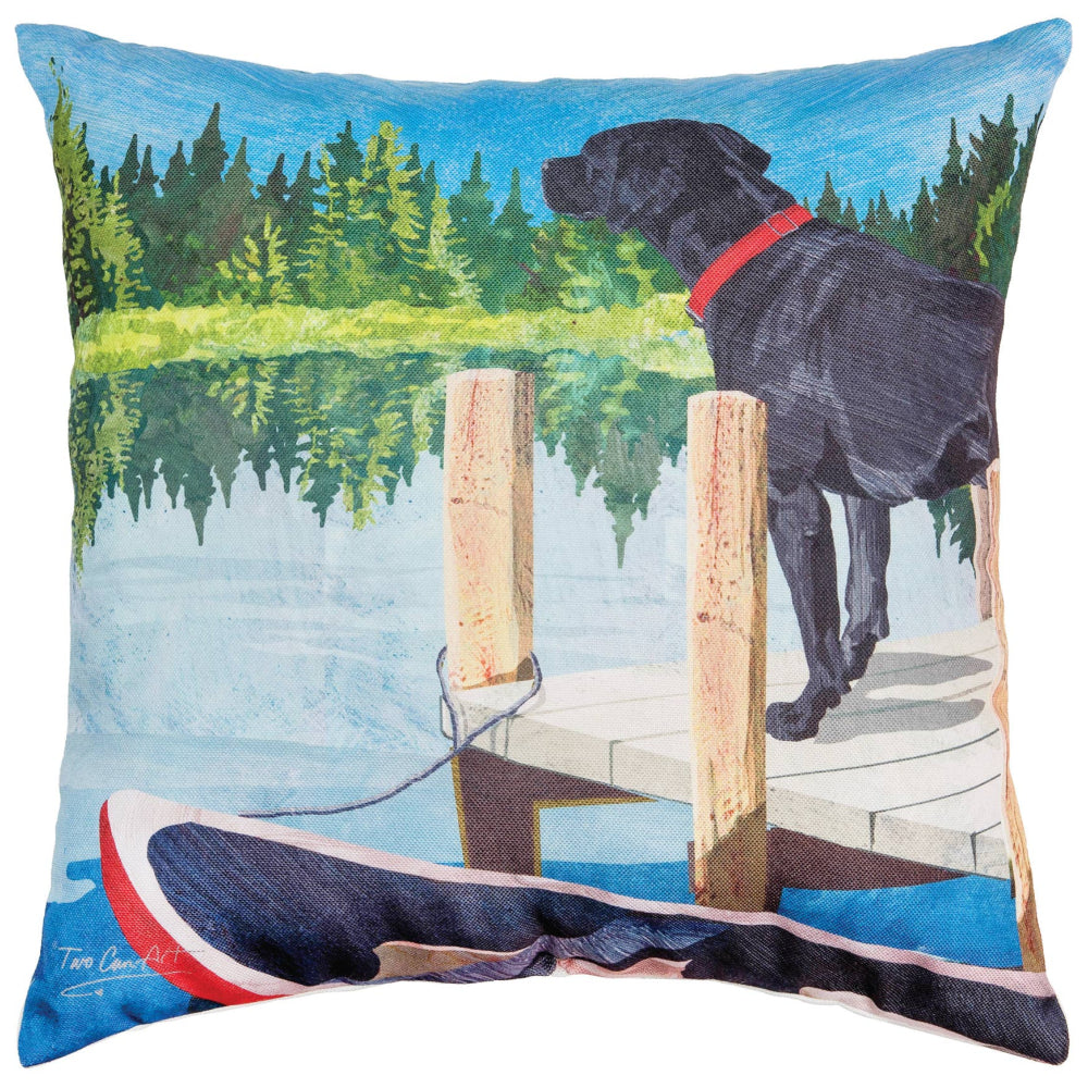 Black Labrador on the Lake Polyester Throw Pillow - 18" x 18"