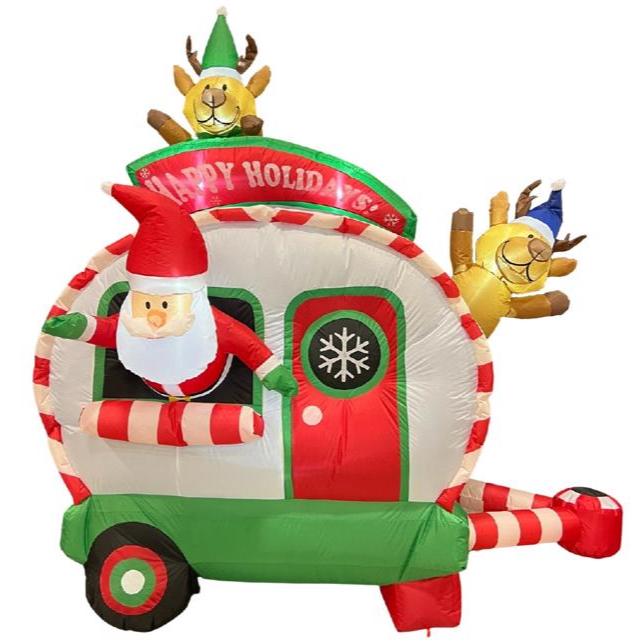 7.5' Inflatable Santa w/ Camping Trailer