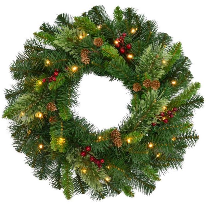 Celebrations LED-Lighted Faux Pine Wreaths