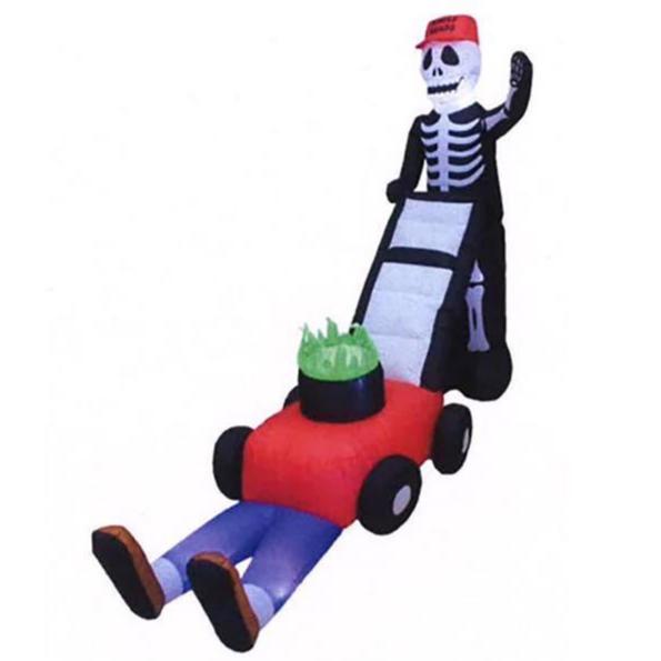 7' Inflatable Light-Up Lawn Mowing Skeleton