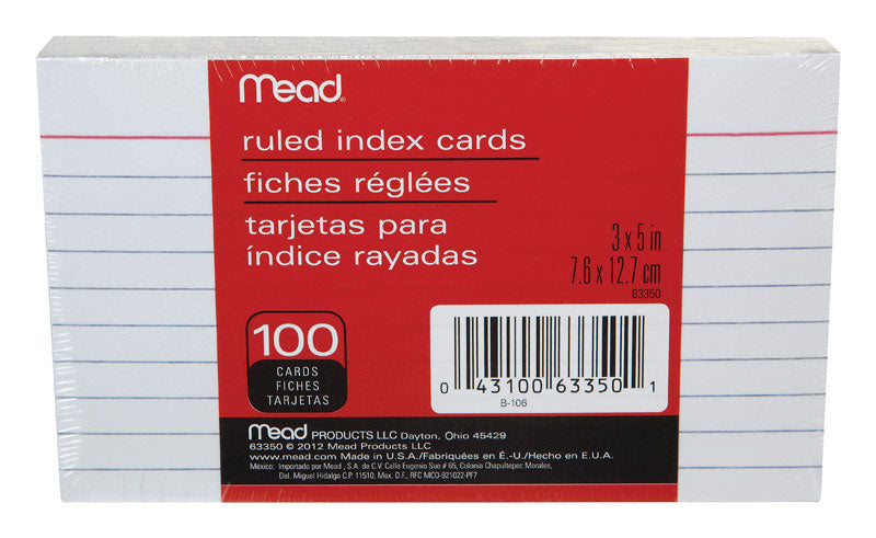 Mead Ruled 3" x 5" Index Cards - 100 pc.