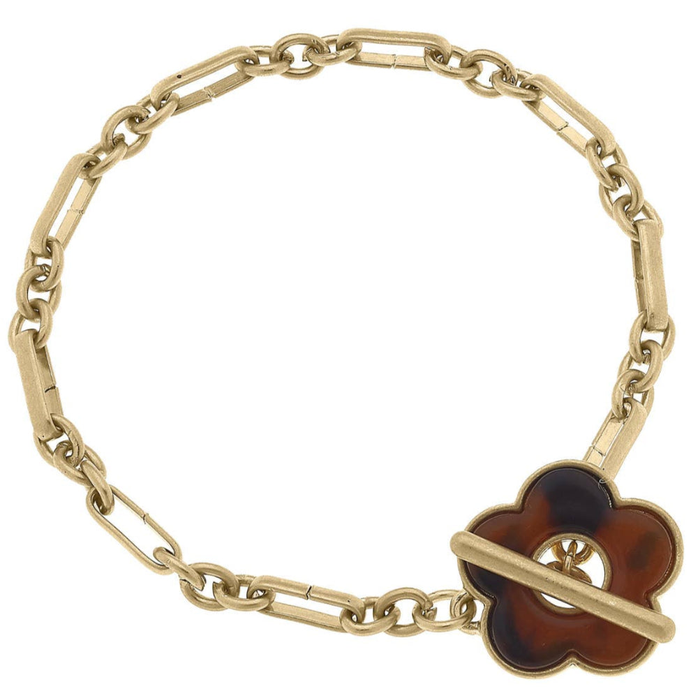Canvas Style Eleanor Tortoise Flower T-Bar Bracelet