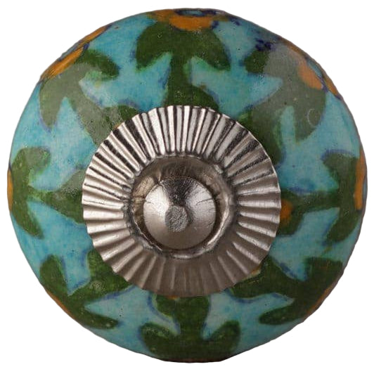 Knobco Turquoise & Green Ceramic Floral Knob - 1.5"