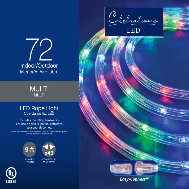 Celebrations LED Rope-Style Christmas Lights - 9' (72 Lights)