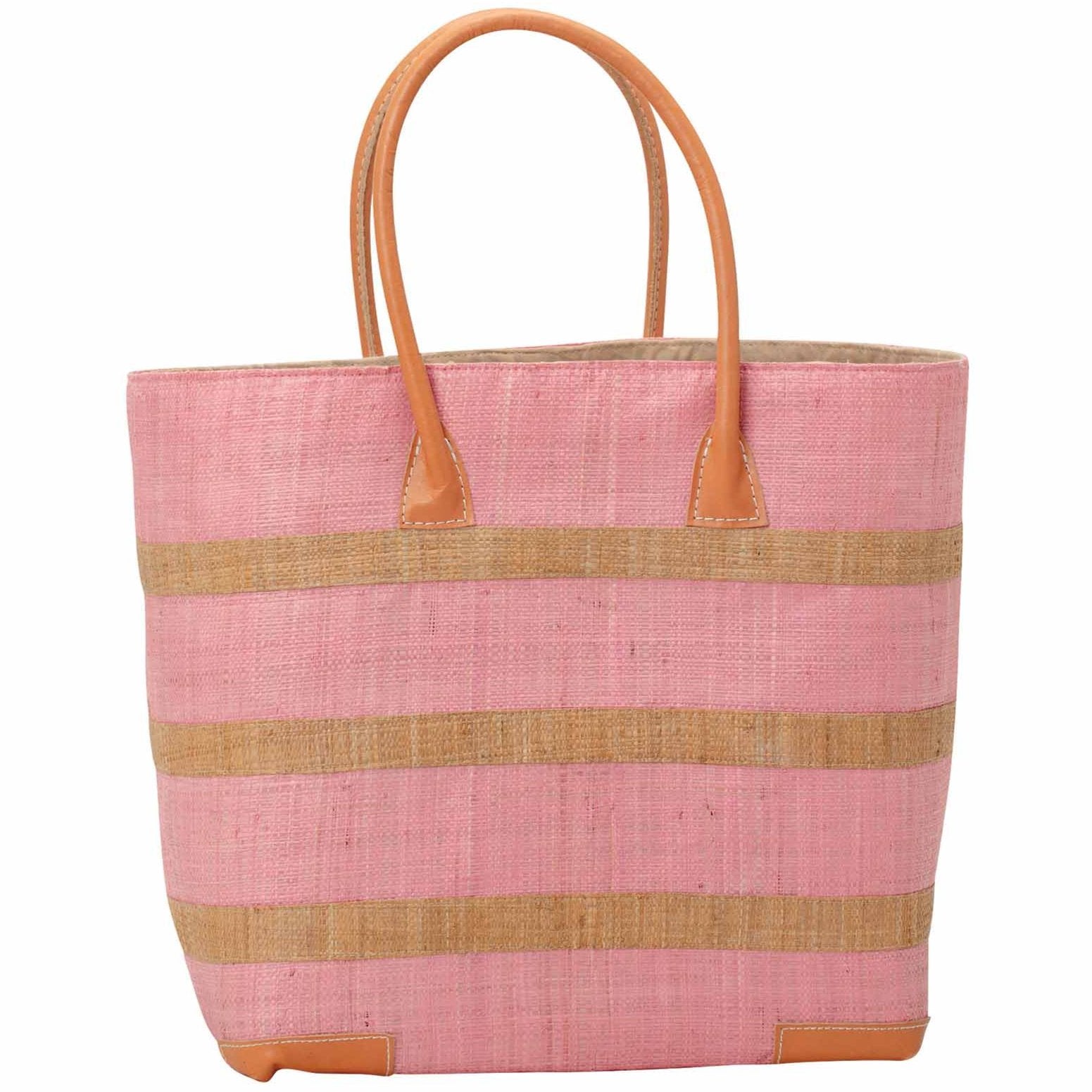 RockFlowerPaper Pink Striped Raffia Tote Bag