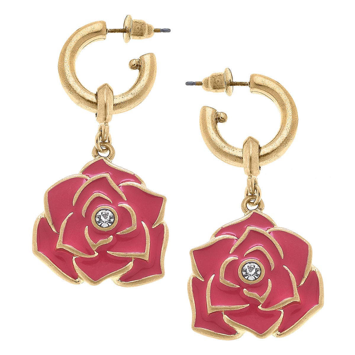 Canvas Style Isabella Enamel Rose Drop Hoop Earrings