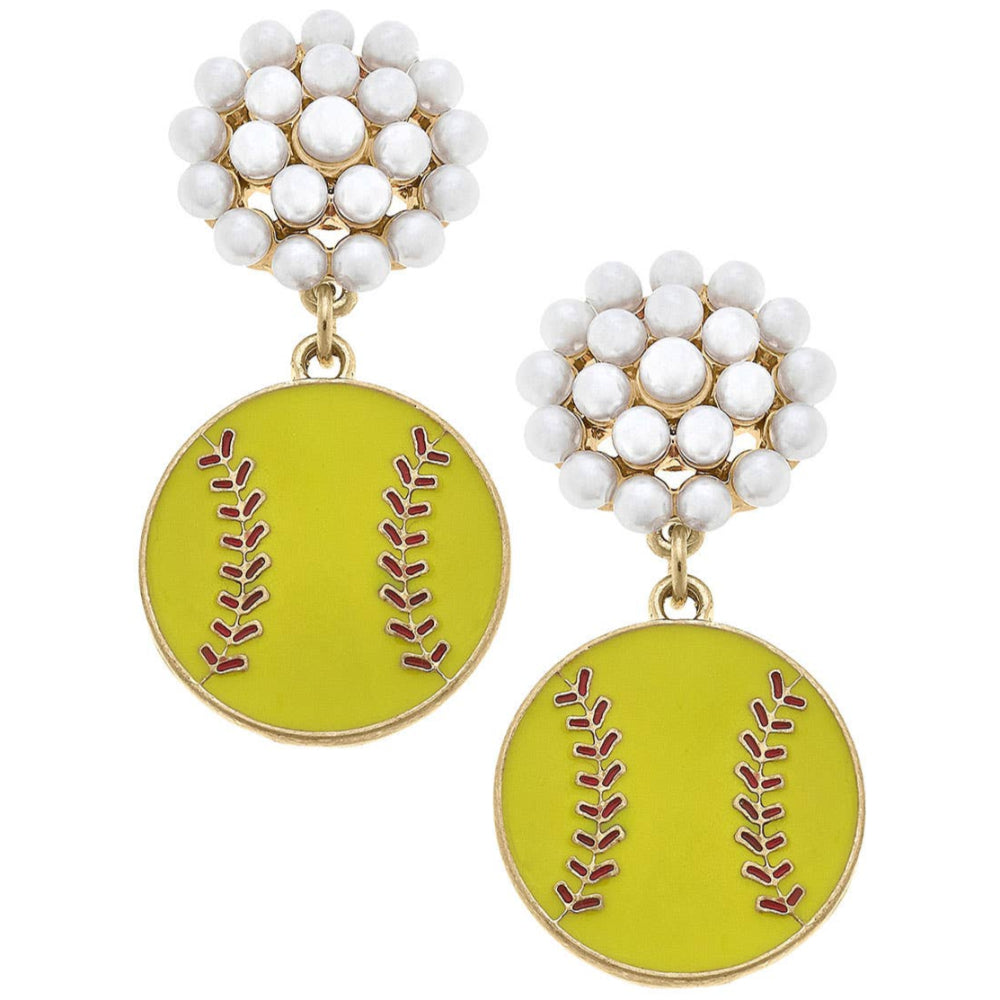 Canvas Style Pearl Cluster Enamel Softball Earrings