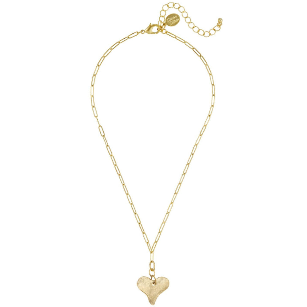 Susan Shaw Gold Mini Heart Pendant Paperclip Necklace