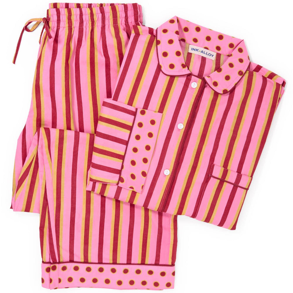 Ink+Alloy Bonnie Cotton Striped Long Pajama Set