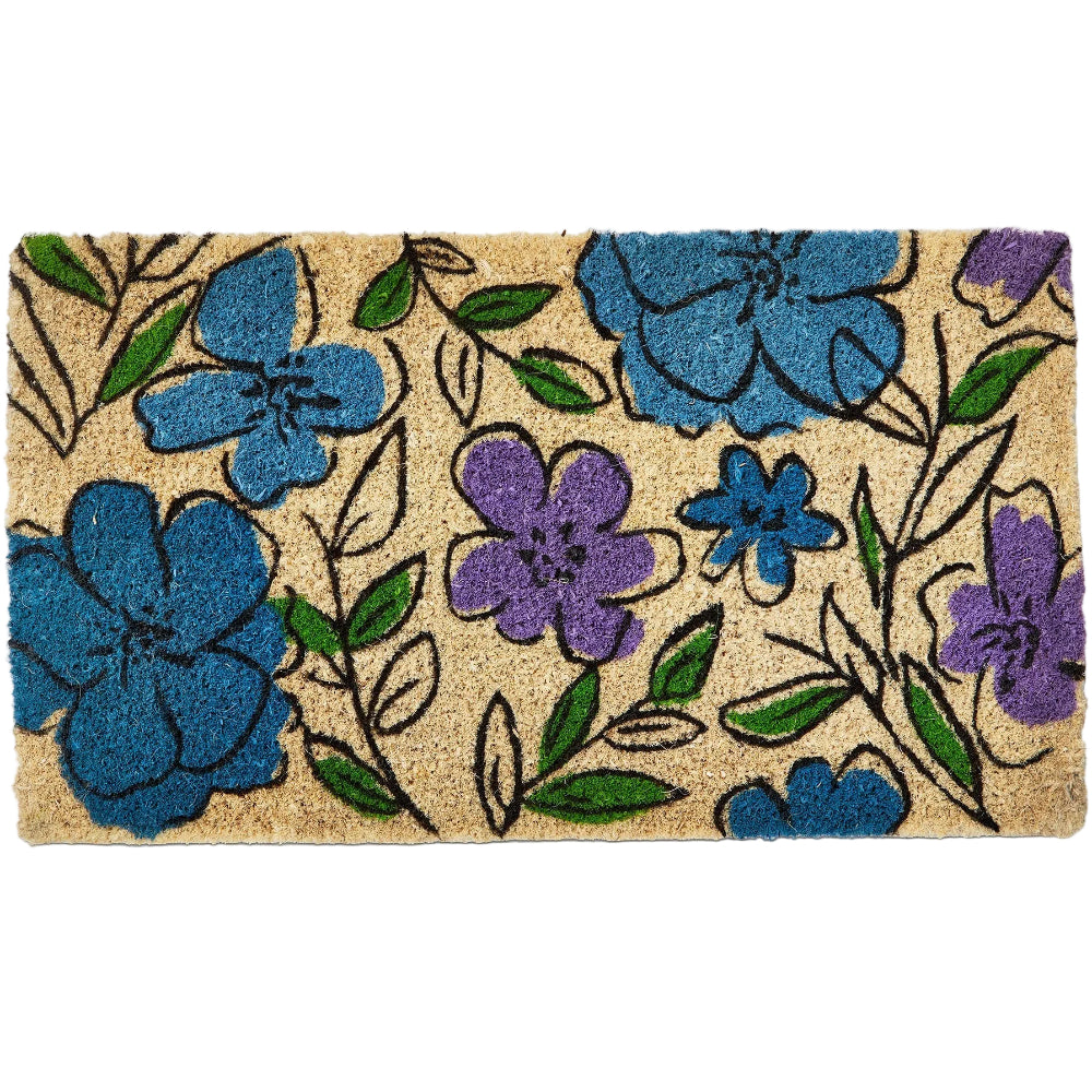 TAG Purple & Blue Flower Sketch Coir Mat - 17" x 30"