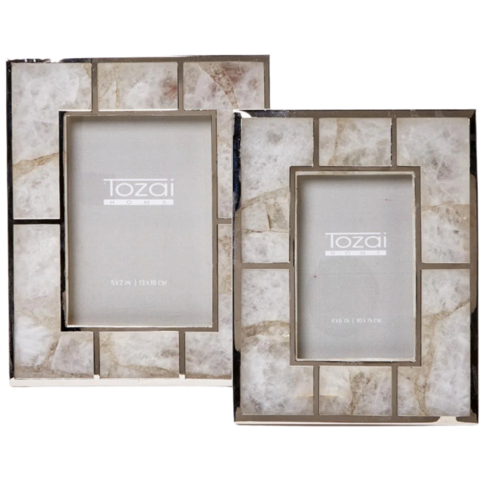 Natural White Quartz & Nickel Trim Photo Frame