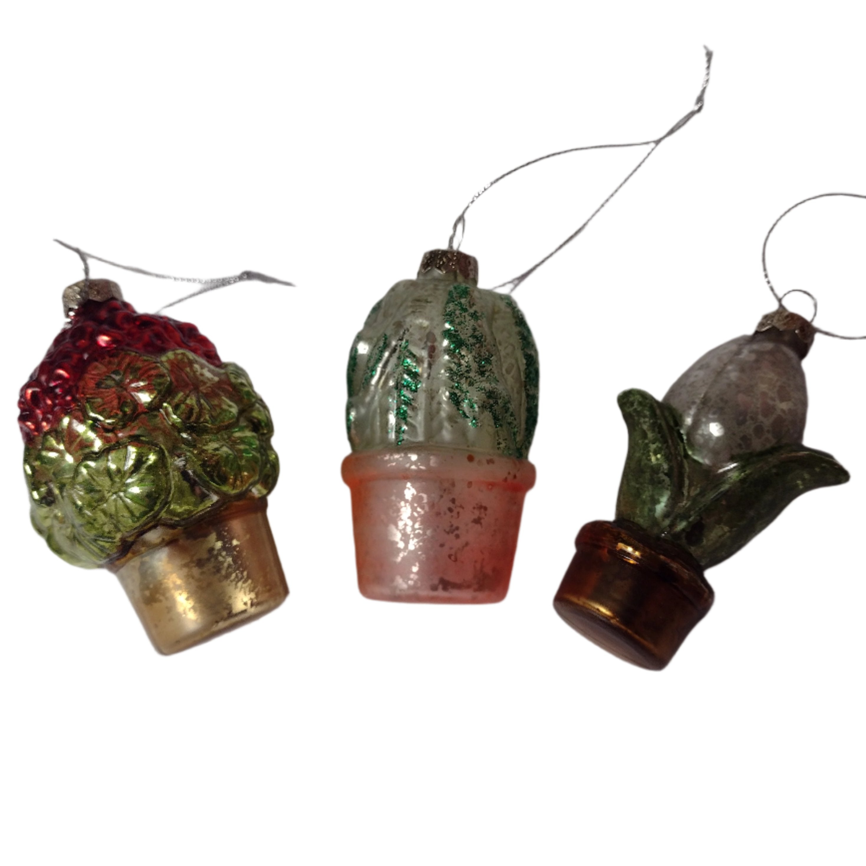 Exotic Potted Plant Glass Ornaments - 3 pc.