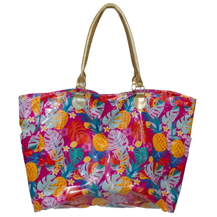Jane Marie Tropical Pleather Large Tote - 15" x 18"