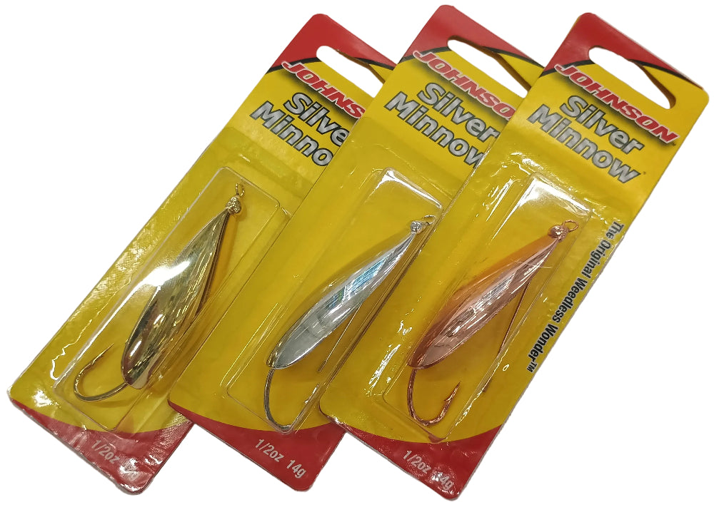 Johnson Silver Minnow Spoon Hard Lures - 1/4 oz. to 3/4 oz.
