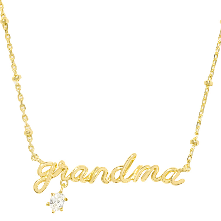 Kendra Scott "Grandma" Script Gold Crystal Pendant Necklace