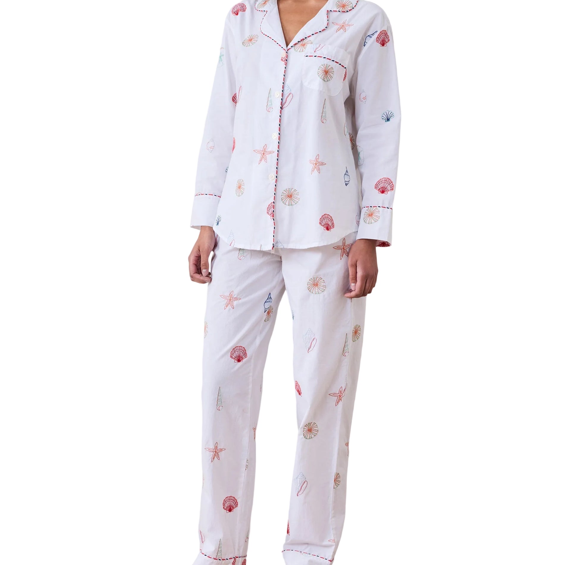 Printfresh Coastal Cloud Embroidered Shells Long Pajama Set