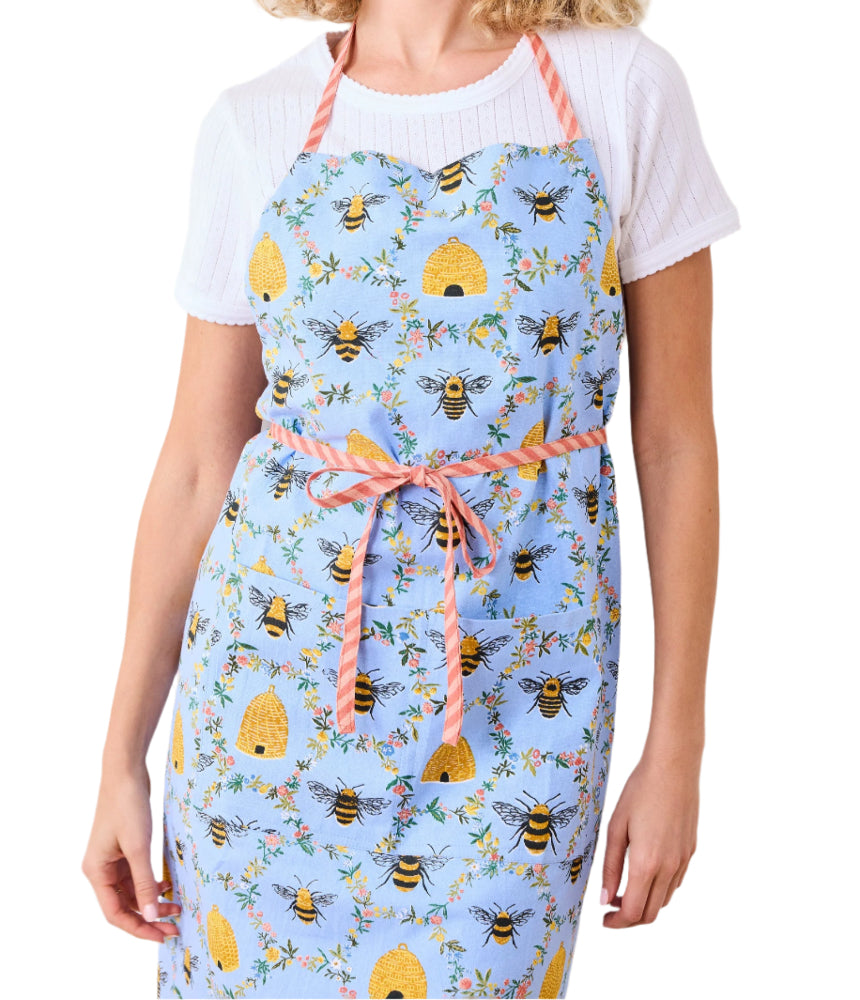 Printfresh Cotton Sweet Bee Blue Kitchen Apron