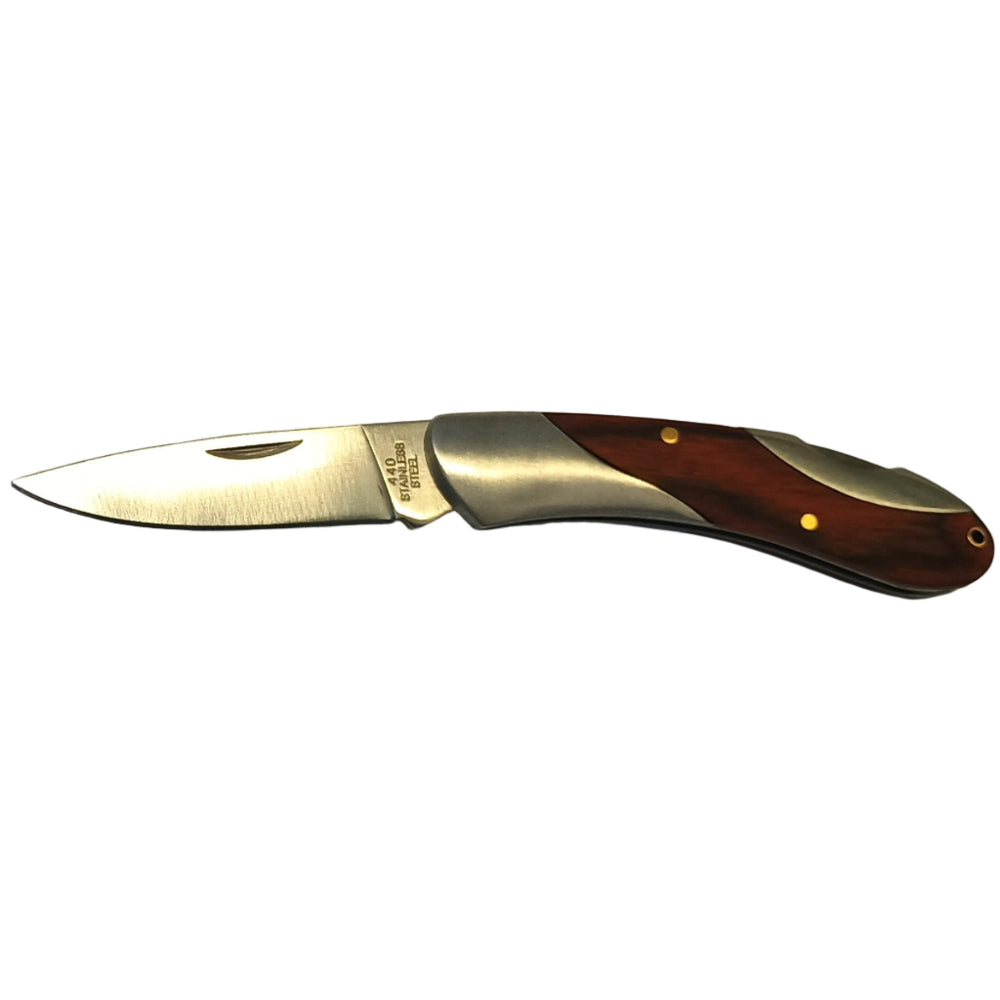 Service Tool Stainless Steel w/ Cherry Wood Inlay Pocket Knives